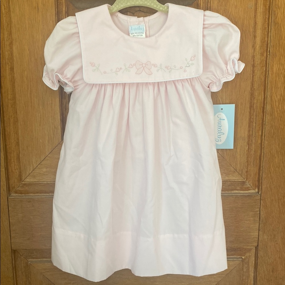 Anavini Pink Embroidered Dress 3m bow heart flower embroidery